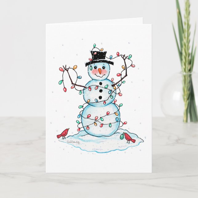 Watercolor Snowman Embalado em Cartão de Saudação  (Frente)