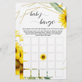 Watercolor Sunflower Baby Bingo Game Flyer