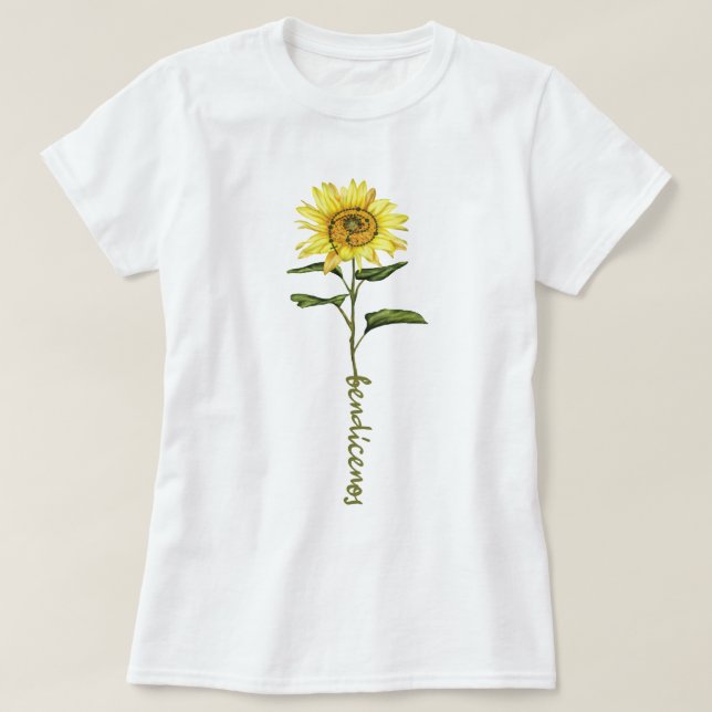 Watercolor Sunflower Bendicenos T-Shirt (Frente do Design)