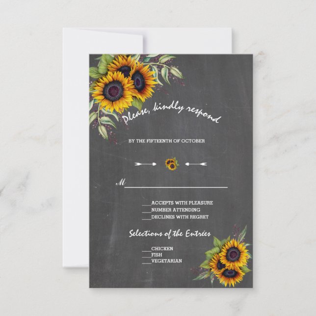 Watercolor Sunflower Chalkboard Weding RSVP (Frente)