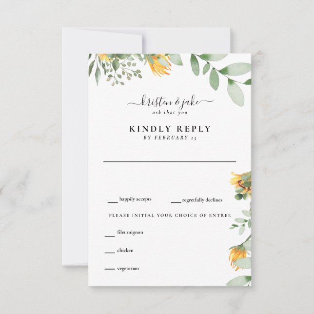 Watercolor Sunflower & Foliage Wedation RSVP (Frente)
