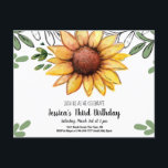 Watercolor Sunflower Kid Convite de aniversário<br><div class="desc">Perfeito para primavera e festas de verão. O trabalho de arte de girassol foi desenhado à mão e pintado com aquarelas. As folhas de fundo eram desenhadas à mão e coloridas digitalmente. Design de girassol doce e ligeiramente rústico. Modelo fácil de usar. Trabalho de arte de Valarie Wade.</div>