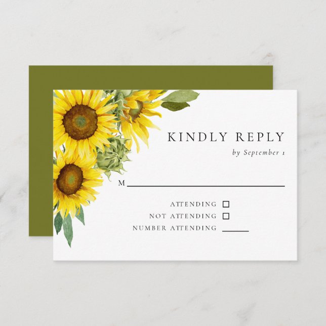 Watercolor Sunflower Wedée RSVP Elegante Rustic (Frente/Verso)