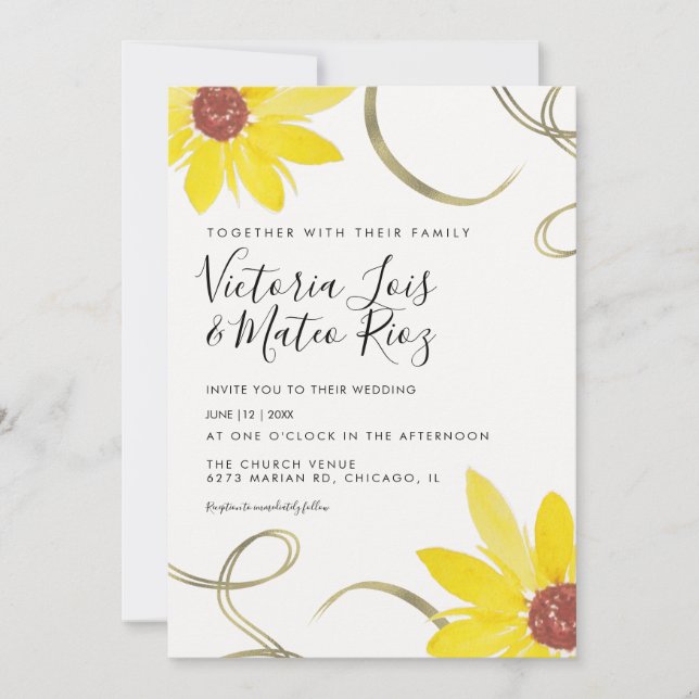 Watercolor Sunflower Wild Floral Swirl Weds (Frente)
