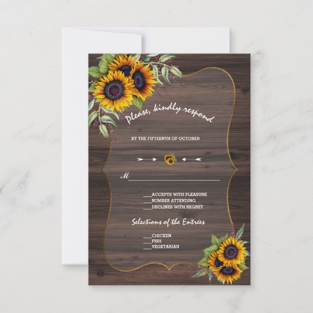 Watercolor Sunflower Wood Weding RSVP (Frente)
