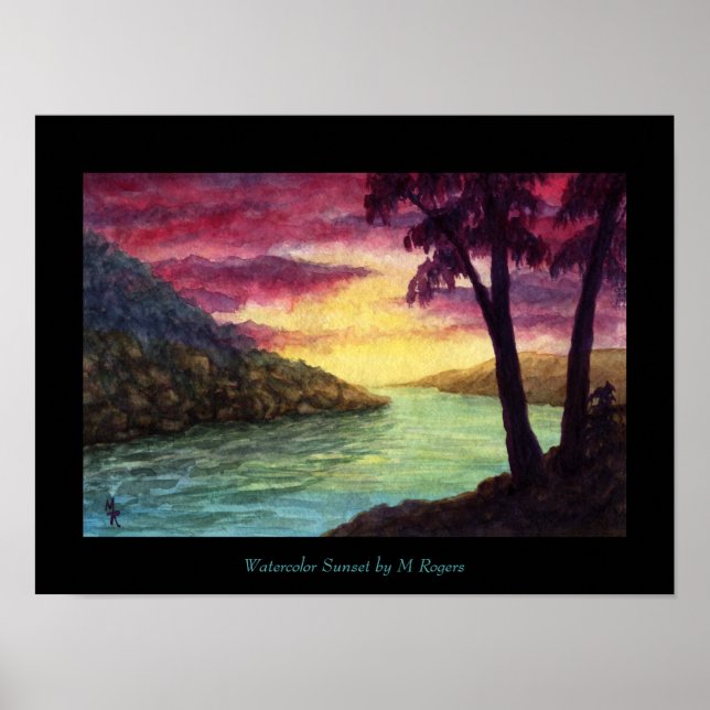 Watercolor Sunset Art Impressão (Frente)