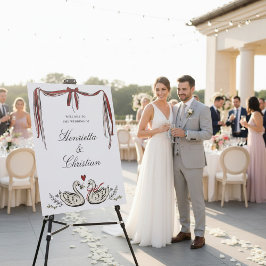 Watercolor Swans Romantic Script Wedding Welcome 