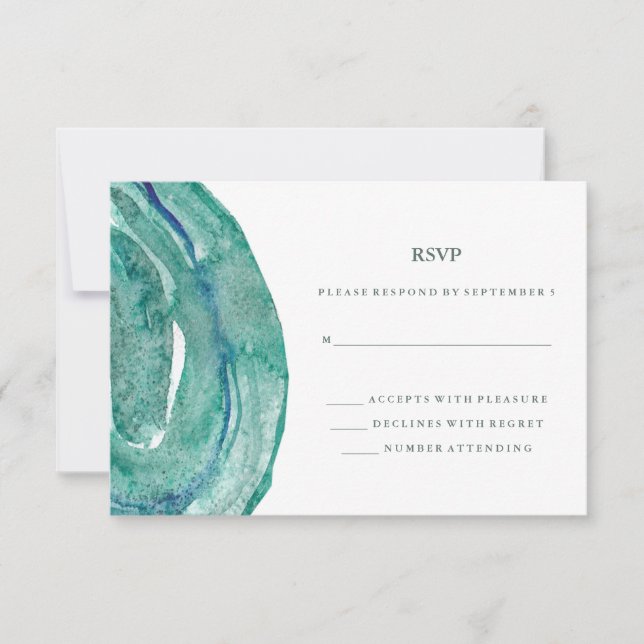 Watercolor Teal Geode Wedding RSVP (Frente)