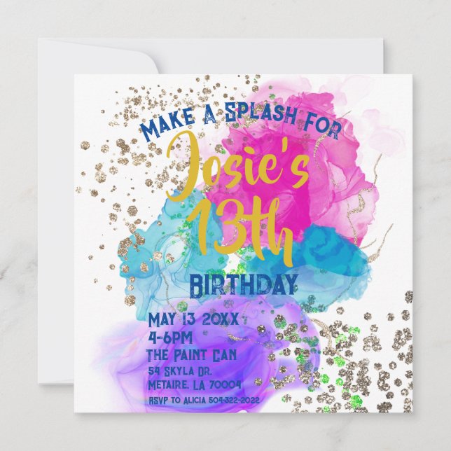 Watercolor Tie Dye Paint Splash Birthday Invitatio (Frente)