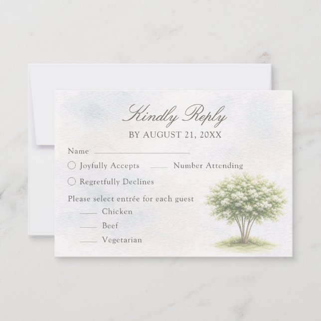 Watercolor Tree Wedding RSVP Card (Frente)