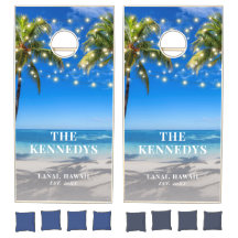 Watercolor Tropical Beach Family Name Palm Trees