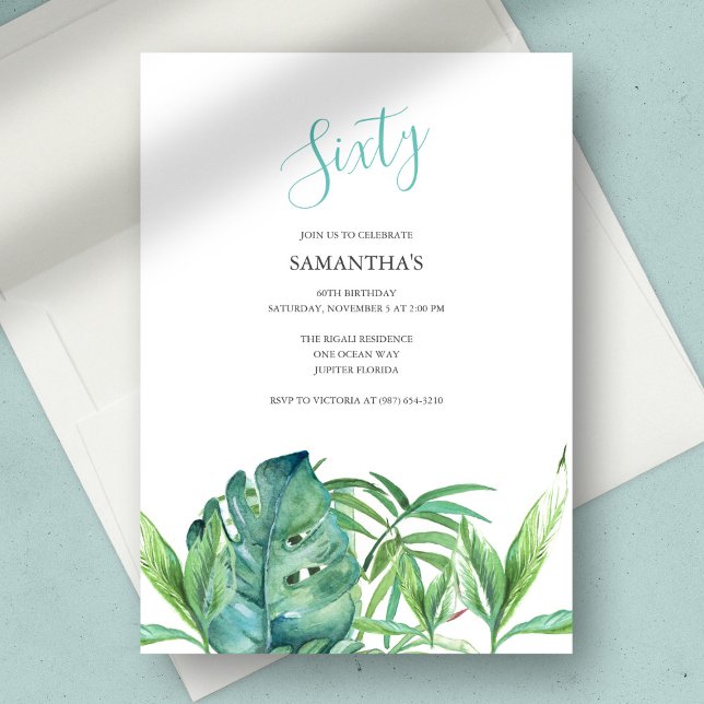 Watercolor Tropical Folhas 60º Aniversário (Criador carregado)