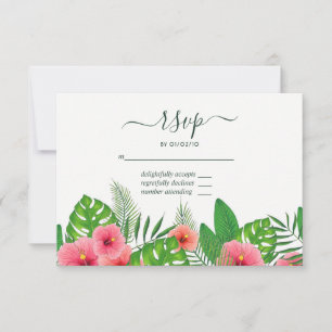 Watercolor Tropical Leaves Beach Weding RSVP