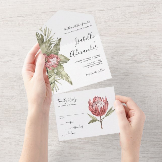 Watercolor Tropical Protea Wedding  (Tearaway)