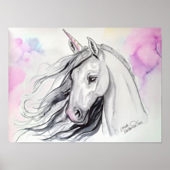 Watercolor Unicorn Painting Art Impressão (Frente)