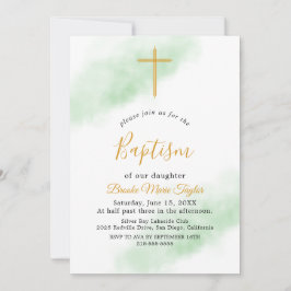 Watercolor Wash Convite para Batismo Verde e Doura