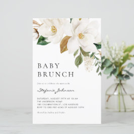 Watercolor White Magnolia Baby Brunt Convite