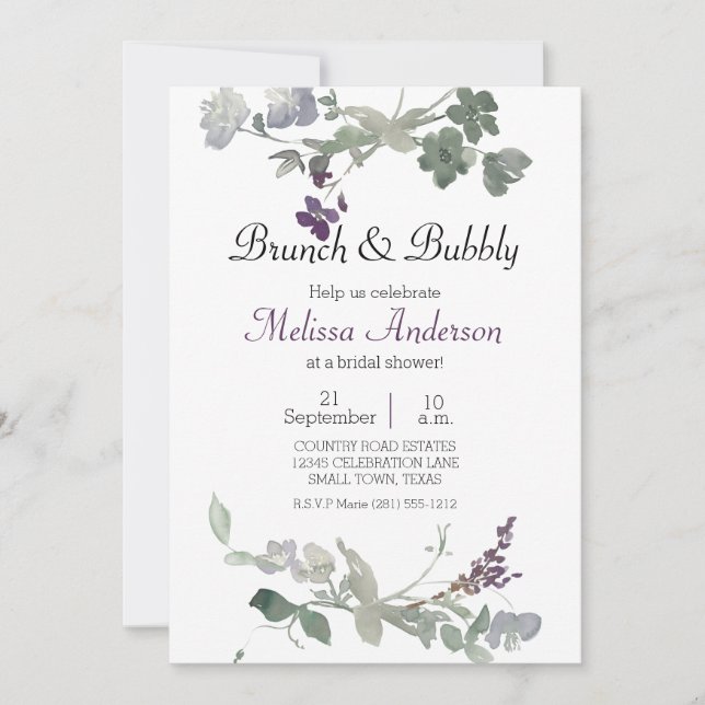 Watercolor Wildflower Lavanda Bridal Brunch (Frente)