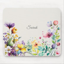 Watercolor Wildflower Personalized Mousepad