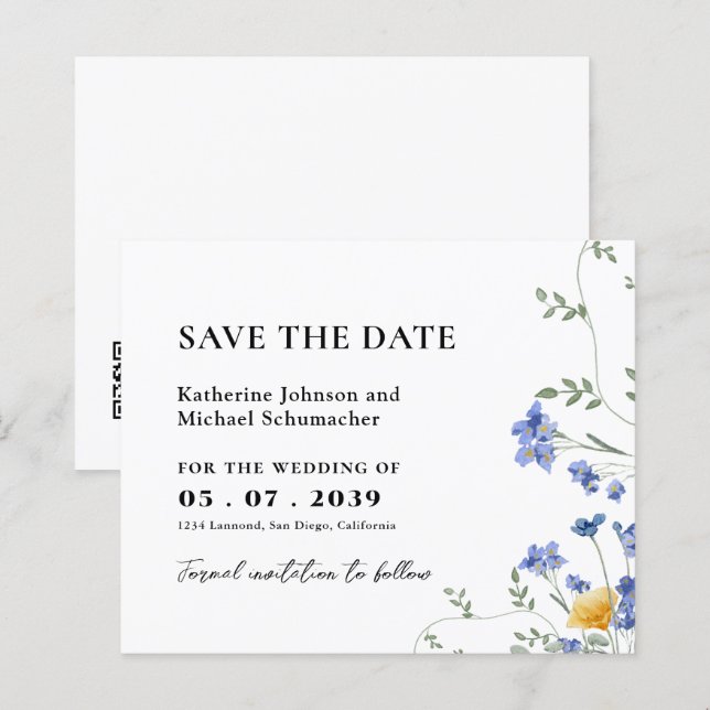 Watercolor Wildflower QRcode Weding A Data (Frente/Verso)
