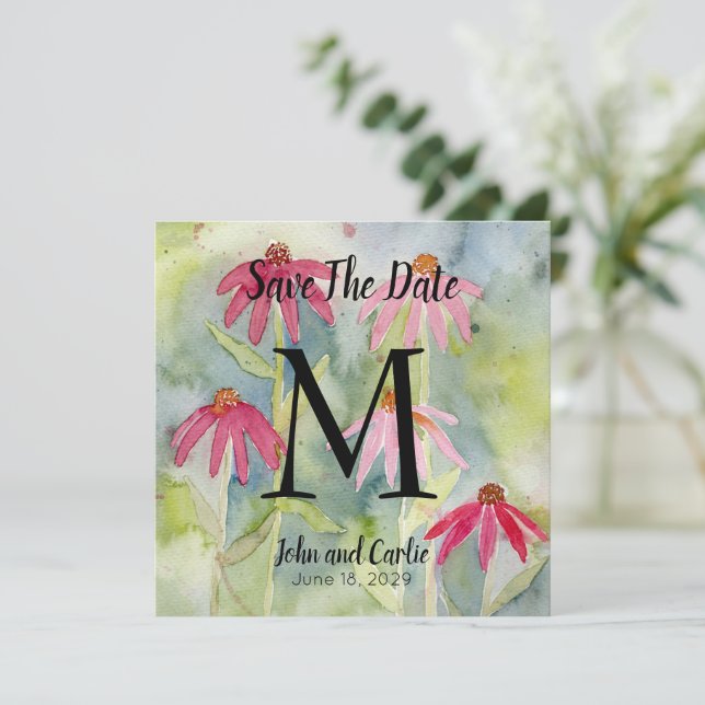 Watercolor Wildflower Save Dates (Em pé/Frente)