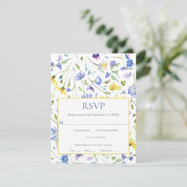 Watercolor Wildflower Wedding RSVP (Em pé/Frente)