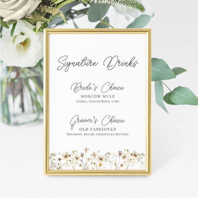 Watercolor Wildflower Wedding Signature Drink Sign (Criador carregado)