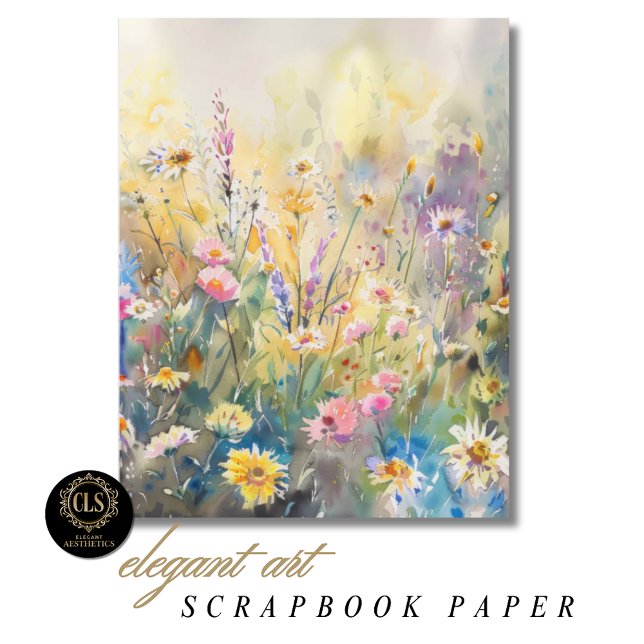 Watercolor Wildflowers Scrapbook Paper (Scrapbook Paper with Pastel Watercolor Wildflower Art Design)