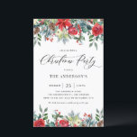 Watercolor Winter Flowers Christmas Party (Festa d<br><div class="desc">Convide convidados para o seu evento com este convite de festas de Natal personalizável. Apresenta terra de aquarelas de poinsettia vermelha,  rosas,  holly,  pincones e outros sotaques botânicos. Personalize adicionando seus detalhes. Este convite de festas floral de Natal está disponível em uma variedade de estoques de cardos.</div>