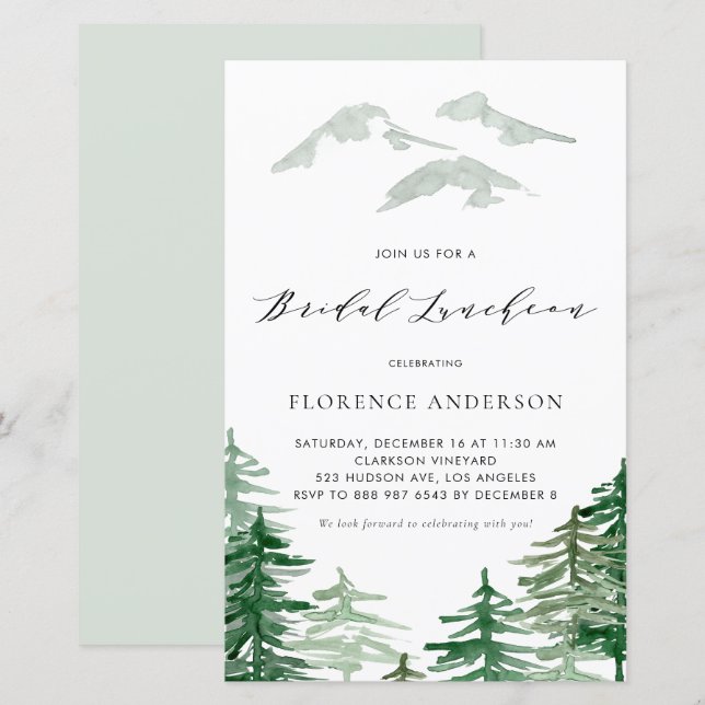 Watercolor Woodland Bridal Luncheon Convite (Frente/Verso)