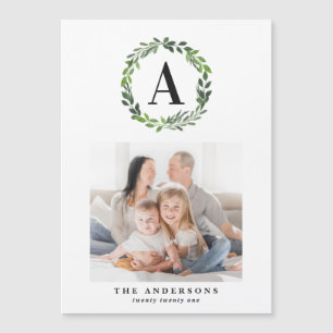 Watercolor wreath one photo initial holiday