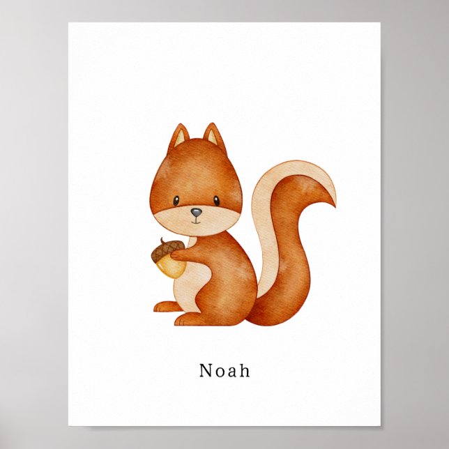 Watercolour Squirrel Forest Animal Name Poster (Frente)