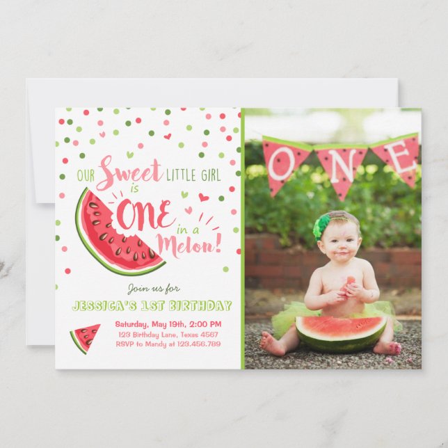 Watermelon Birthday Convite Melon Summer Party (Frente)