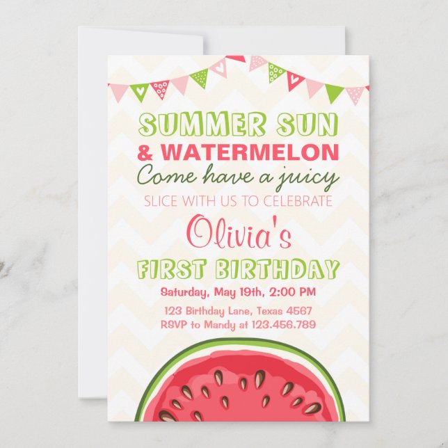 Watermelon Birthday Convite Sun Summer Party (Frente)