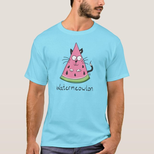 Watermeowlon Watermelon Cat Engraçado T-shirt masc (Frente)