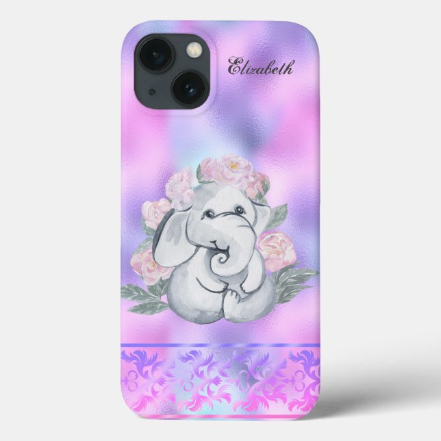 Watrercolor Elephant Flowers Holographic (Verso)