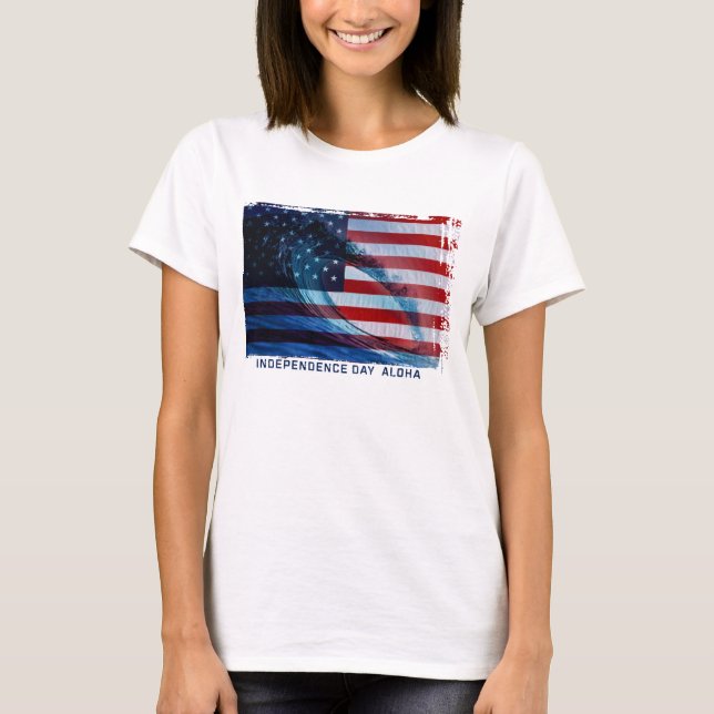 Wave Flag USA Ladens T-Shirts (Frente)