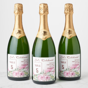 Wave Rosa e Número de Mesa Floral com Vinho Piscan