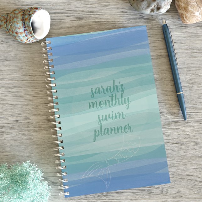 Waves de Aquarela Sereia Planejador de Natação Men (Add your name to this cute monthly planner. Perfect for swim meets!)
