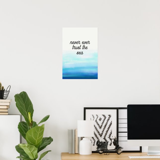 Waves Watercolor Blue Poster (Escritório em casa)