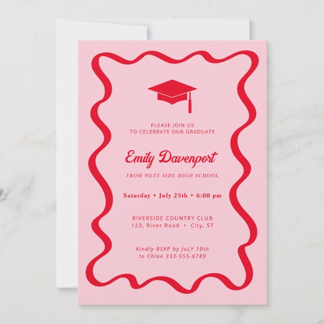 Wavy Graduation Convite Foto no retorno (Frente)