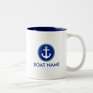 WB branca azul náutica da caneca do nome do barco