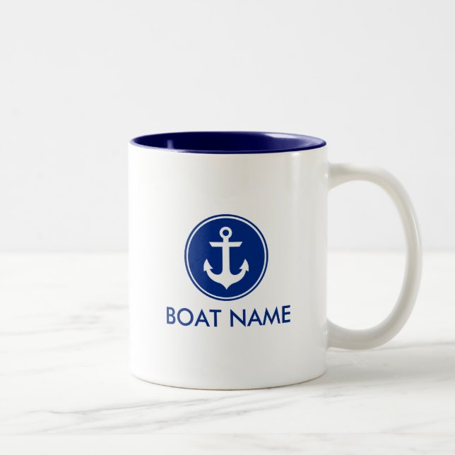 WB branca azul náutica da caneca do nome do barco (Direita)