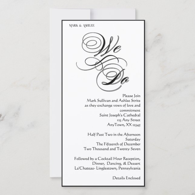 We Do 8x4 B&W Double Sided Wedding Invitation (Frente)