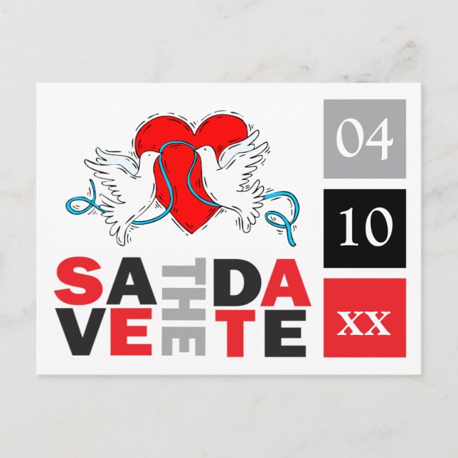 Wedding Doves Heart Save The Dates Modelo (Frente)