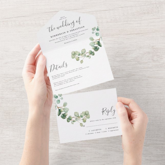 Wedding Eucalyptus botanical invitation elegant (Aba destacável)