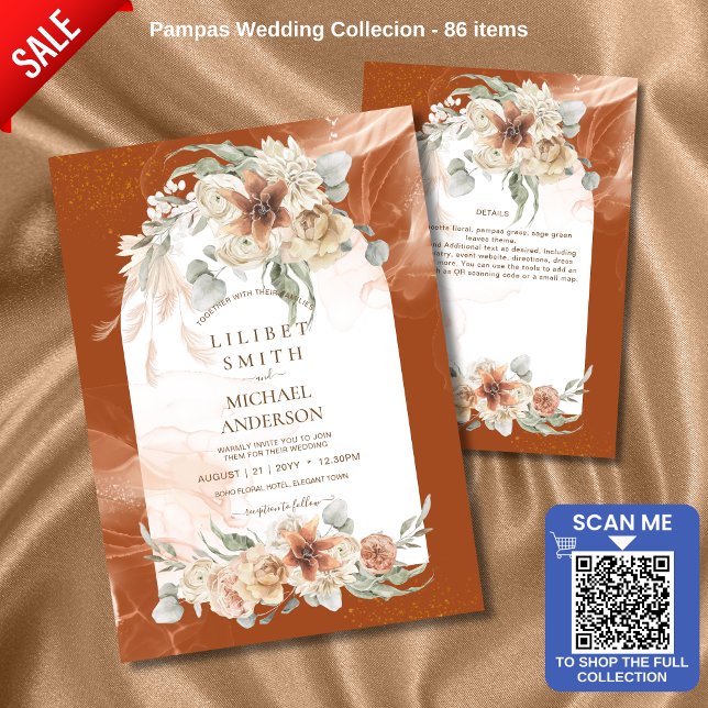 WEDDING Floral Pampas de Grass do Autumn Fall Terr (Criador carregado)