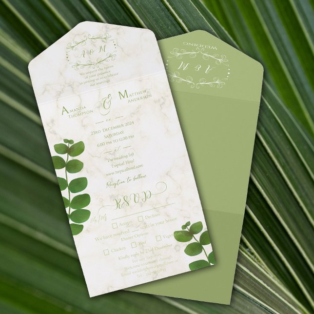 Wedding Green (Chic simple all-in-one invitation card.)