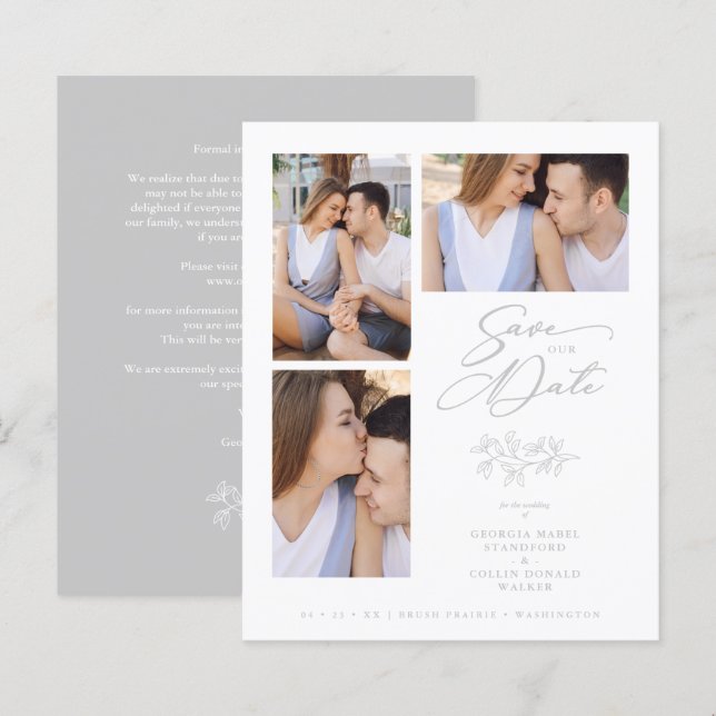 Wedding Grey 3 Photos Collage Budget Branches (Frente/Verso)