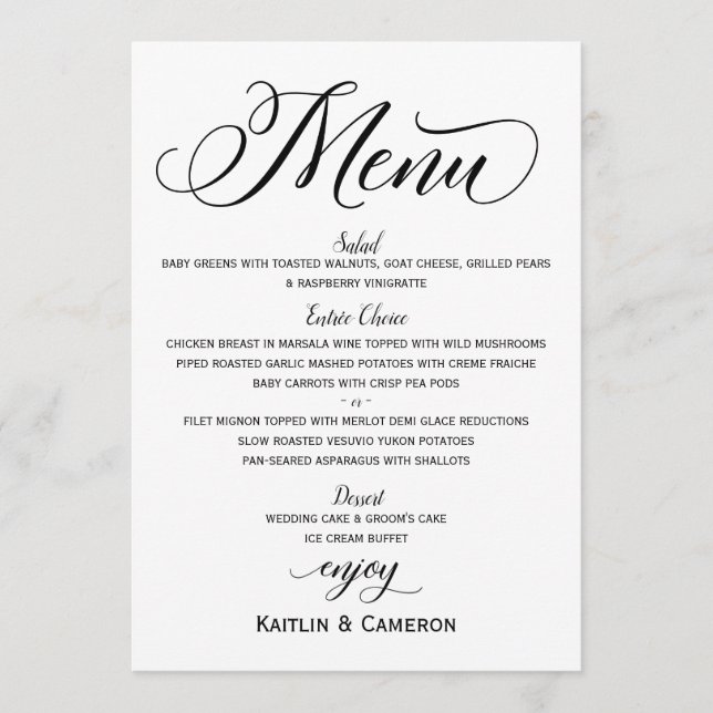 Wedding Menus | Tipografia moderna do luxo (preto) (Frente)